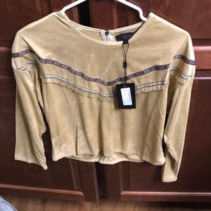 Long sleeve tan tribal print top NWT